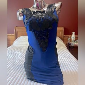 Black/ Blue lace cut out bodycon dress (S)